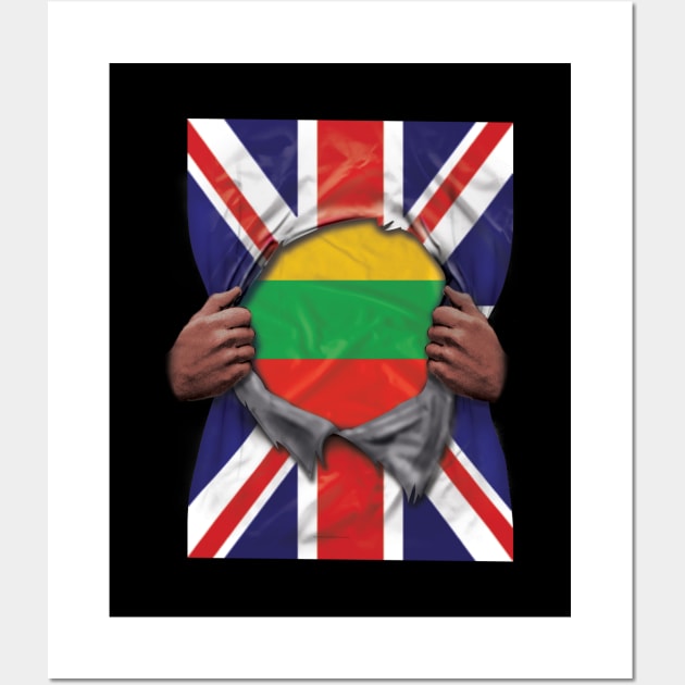 Lithuania Flag Great Britain Flag Ripped - Gift for Lithuanian From Lithuania Wall Art by Country Flags